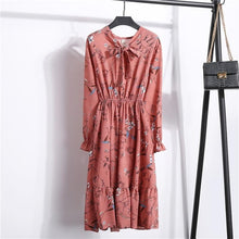 Load image into Gallery viewer, 29 Colors Beautiful Fashion Spring Autumn Women Long Sleeve Dress Retro Collar Casual Slim Dresses Floral Printing Chiffon Sexy