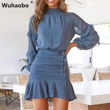 Load image into Gallery viewer, Wuhaobo 2 Pcs Sets Turtleneck Loose Shirt Dress Women Boho Fashion Butterfly Sleeve Sexy Ruffles Mini Dot Short Dress Vestidos