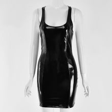 Load image into Gallery viewer, VOZRO Nightclub Reflective Sexy Low-cut Big U Patent Leather PU Tight Body Summer Party Dress Women Short Skirt Vestido Dresses