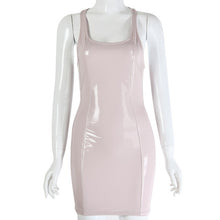 Load image into Gallery viewer, VOZRO Nightclub Reflective Sexy Low-cut Big U Patent Leather PU Tight Body Summer Party Dress Women Short Skirt Vestido Dresses