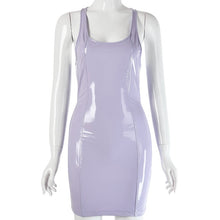 Load image into Gallery viewer, VOZRO Nightclub Reflective Sexy Low-cut Big U Patent Leather PU Tight Body Summer Party Dress Women Short Skirt Vestido Dresses