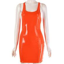 Load image into Gallery viewer, VOZRO Nightclub Reflective Sexy Low-cut Big U Patent Leather PU Tight Body Summer Party Dress Women Short Skirt Vestido Dresses