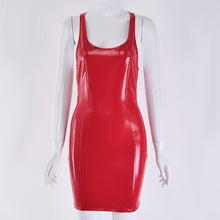 Load image into Gallery viewer, VOZRO Nightclub Reflective Sexy Low-cut Big U Patent Leather PU Tight Body Summer Party Dress Women Short Skirt Vestido Dresses