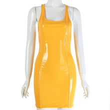Load image into Gallery viewer, VOZRO Nightclub Reflective Sexy Low-cut Big U Patent Leather PU Tight Body Summer Party Dress Women Short Skirt Vestido Dresses