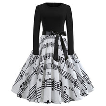 Load image into Gallery viewer, Winter Christmas Dresses Women 50S 60S Vintage Robe Swing Pinup Elegant Party Dress Long Sleeve Casual Plus Size Print Black