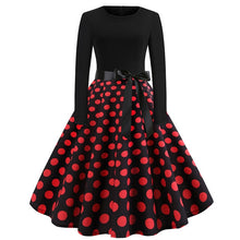 Load image into Gallery viewer, Winter Christmas Dresses Women 50S 60S Vintage Robe Swing Pinup Elegant Party Dress Long Sleeve Casual Plus Size Print Black